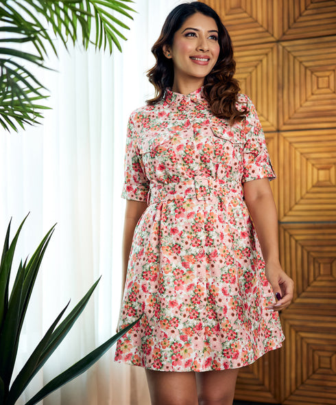 Oversized Sleeve Printed Mini Dress